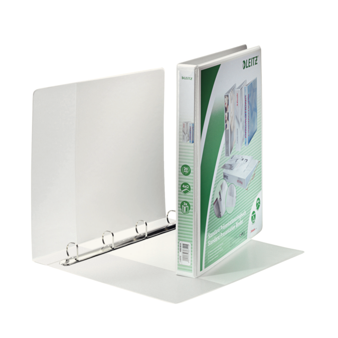 Caiete mecanice - Caiet mecanic A4 Maxi, 3 buzunare exterioare, 4 inele/D20mm, 38mm, alb, Leitz Panorama Caiete mecanice - Caiet mecanic A4 Maxi, 3 buzunare exterioare, 4 inele/D20mm, 38mm, alb, Leitz Panorama
