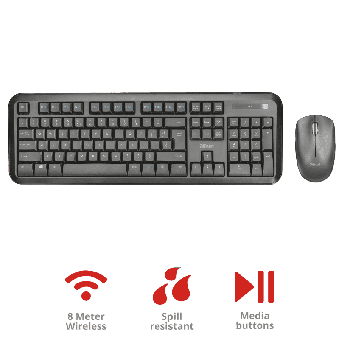 Periferice PC - Kit tastatura + mouse Wireless, 2.4 GHz, negru, Trust Nova