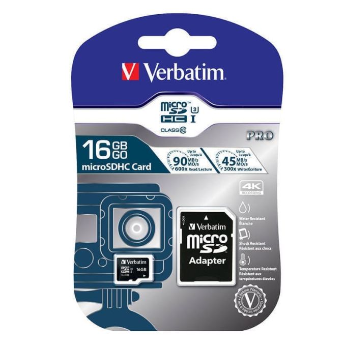 Carduri de memorie - Card de memorie, micro SDHC, pro, cu adaptor, 16GB, U3, Verbatim