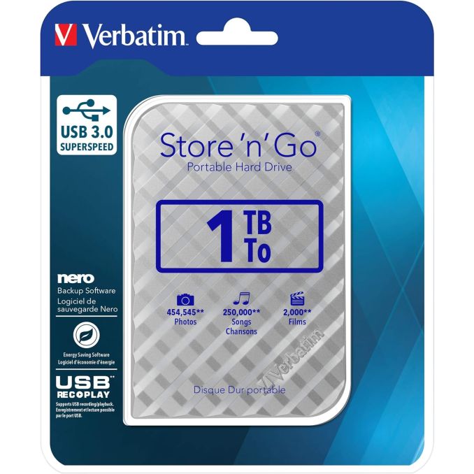 Hard disk-uri (HDD) - Hard disk extern (HDD), USB 3.0, 2.5inch, 1TB, argintiu, Verbatim