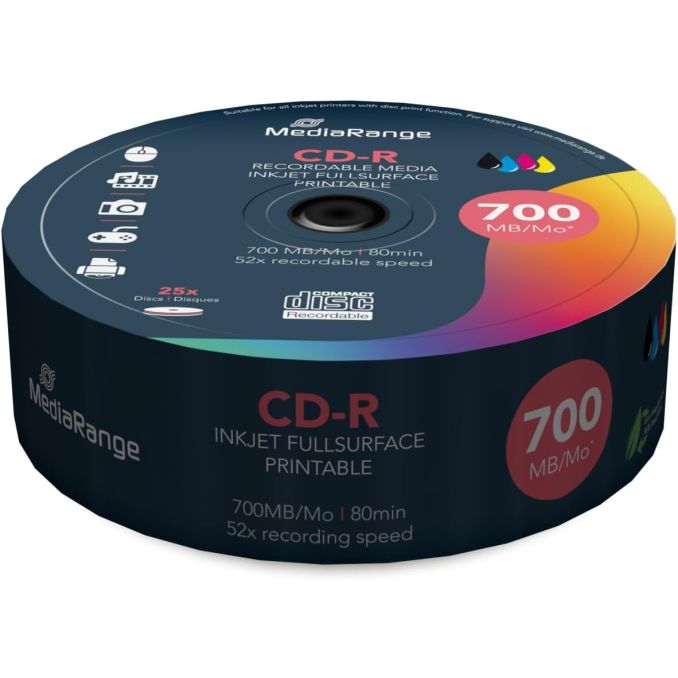 Discuri optice - CD-R, printabil, 700MB/80min, 52x, 25 buc/set, MediaRange