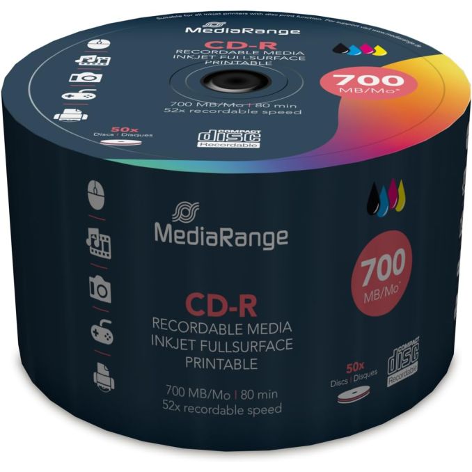 Discuri optice - CD-R, printabil, 700MB/80min, 52x, 50 buc/set, MediaRange Discuri optice - CD-R, printabil, 700MB/80min, 52x, 50 buc/set, MediaRange