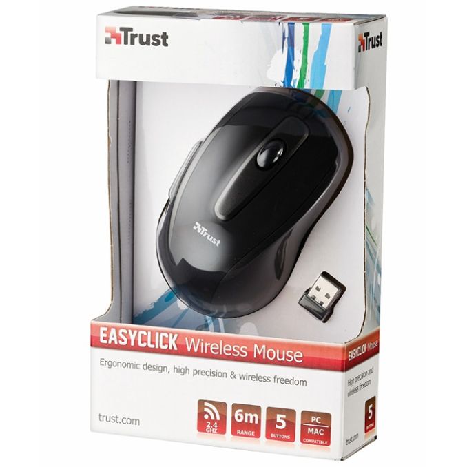 Periferice PC - Mouse wireless, 1000 dpi, negru, Trust EasyClick