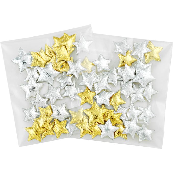 Accesorii creatie, stelute din satin, Ø 13-18mm, 30 buc/set, argintiu/auriu, Meyco Accesorii creatie, stelute din satin, Ø 13-18mm, 30 buc/set, argintiu/auriu, Meyco
