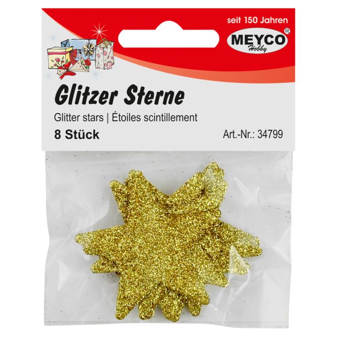 Accesorii creatie, stelute glitter din plastic, Ø 4.8cm, 8 buc/set, auriu, Meyco Accesorii creatie, stelute glitter din plastic, Ø 4.8cm, 8 buc/set, auriu, Meyco