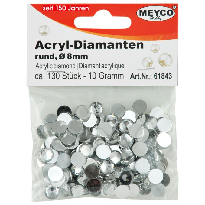 Accesorii creatie, strasuri/diamante acrilice, Ø 8mm, 130 buc/set, cristal, Meyco