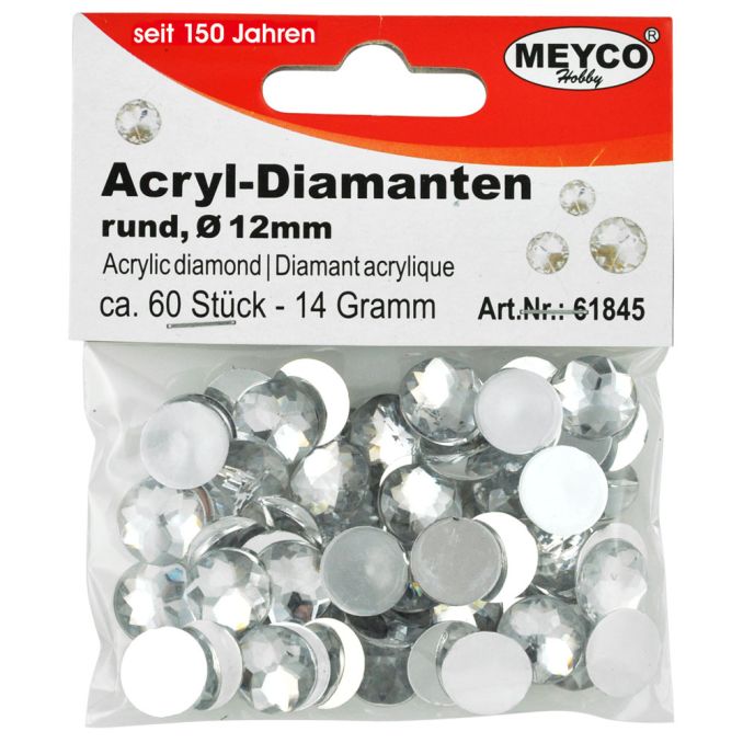 Accesorii creatie, strasuri/diamante acrilice, Ø 12mm, 60 buc/set, cristal, Meyco