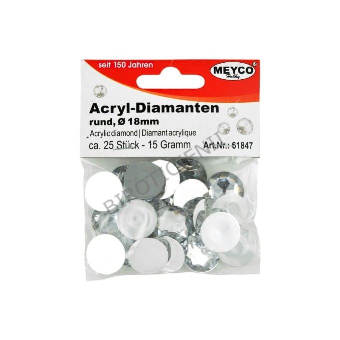 Accesorii creatie, strasuri/diamante acrilice, Ø 18mm, 25 buc/set, cristal, Meyco Accesorii creatie, strasuri/diamante acrilice, Ø 18mm, 25 buc/set, cristal, Meyco