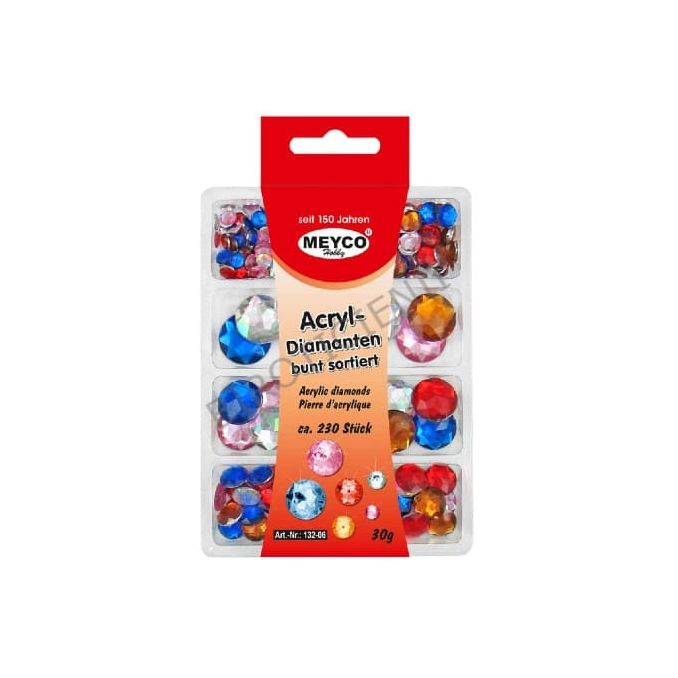 Accesorii creatie, strasuri/diamante acrilice, Ø 6-18mm, 230 buc/set, diferite culori, Meyco Accesorii creatie, strasuri/diamante acrilice, Ø 6-18mm, 230 buc/set, diferite culori, Meyco
