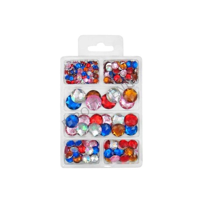 Accesorii creatie, strasuri/diamante acrilice, Ø 6-18mm, 230 buc/set, diferite culori, Meyco