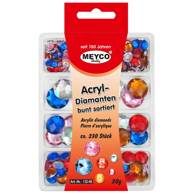 Accesorii creatie, strasuri/diamante acrilice, Ø 6-18mm, 230 buc/set, diferite culori, Meyco Accesorii creatie, strasuri/diamante acrilice, Ø 6-18mm, 230 buc/set, diferite culori, Meyco