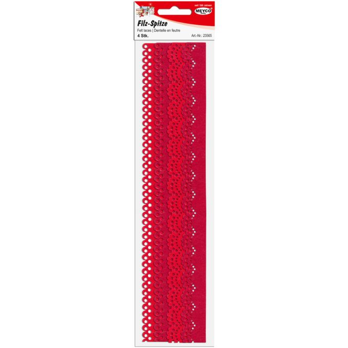 Accesorii creatie, dantela fetru, 2.4/3.0x29.5cm, 1mm, 4 buc/set, rosu/bordo, Meyco