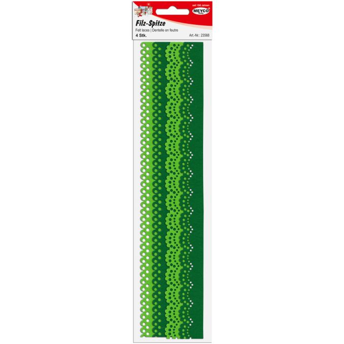 Accesorii creatie, dantela fetru, 2.4/3.0x29.5cm, 1mm, 4 buc/set, verde/verde deschis, Meyco
