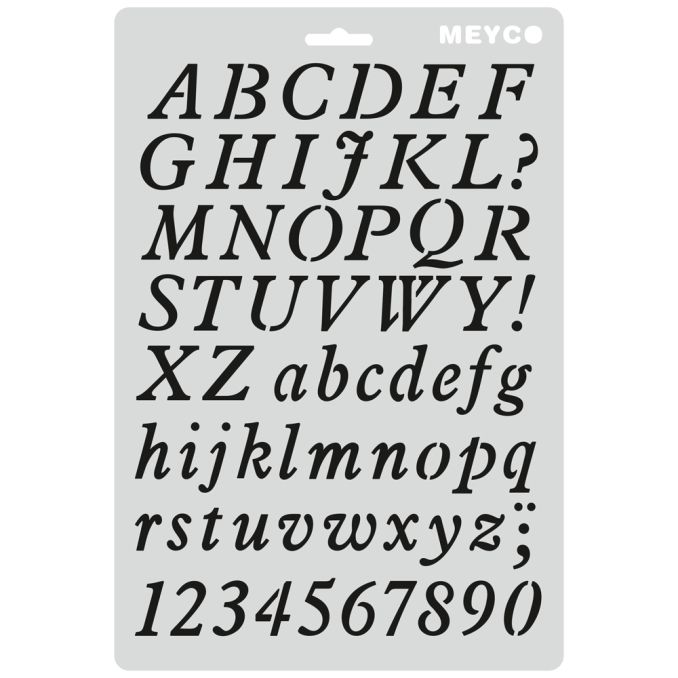 Accesorii creatie, sablon litere si cifre italice, (H) caracter 26mm, A4 (31x21cm), plastic, Meyco