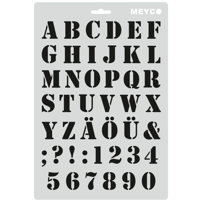 Accesorii creatie, sablon litere majuscule si cifre bolduite, (H) caracter 27mm, A4 (31x21cm), plastic, Meyco Accesorii creatie, sablon litere majuscule si cifre bolduite, (H) caracter 27mm, A4 (31x21cm), plastic, Meyco