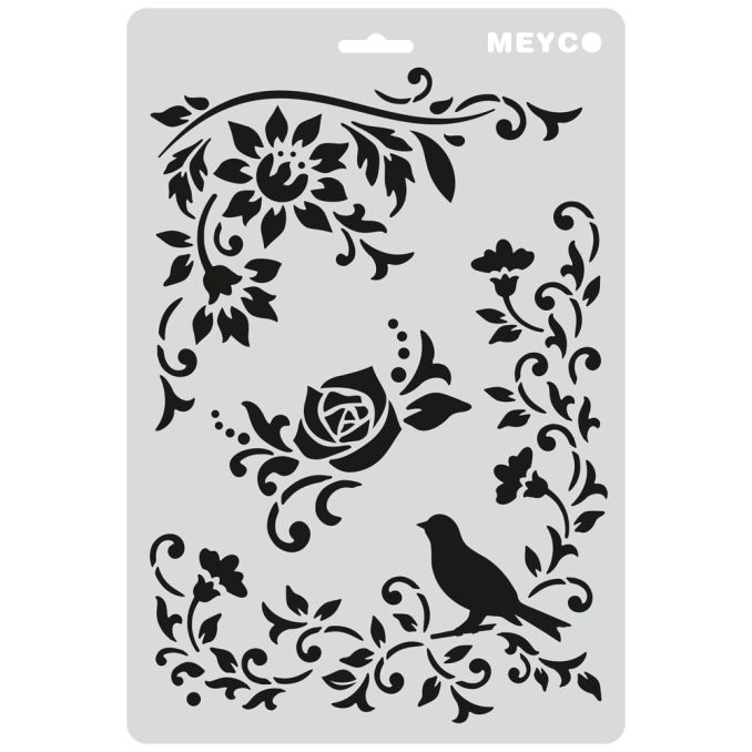 Accesorii creatie, sablon flori si pasare, A4 (31x21cm), plastic, Meyco