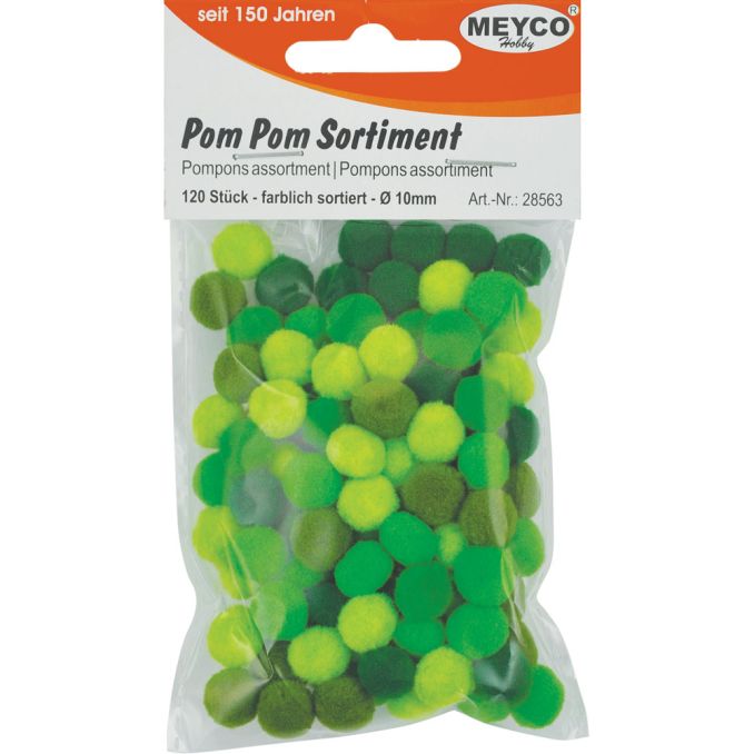 Accesorii creatie, pompom, Ø 10mm, 120 buc/set, tonuri de verde, Meyco