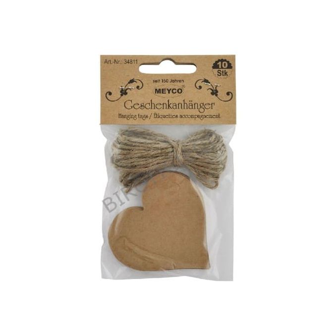 Accesorii creatie, etichete cadou inima, 58x57mm, 10 buc/set, kraft, Meyco Accesorii creatie, etichete cadou inima, 58x57mm, 10 buc/set, kraft, Meyco