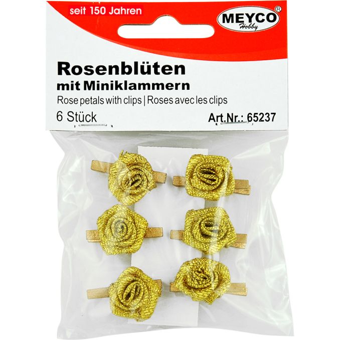 Accesorii creatie, carlige lemn cu trandafiri aurii, 19x15mm, 6 buc/set,  Meyco