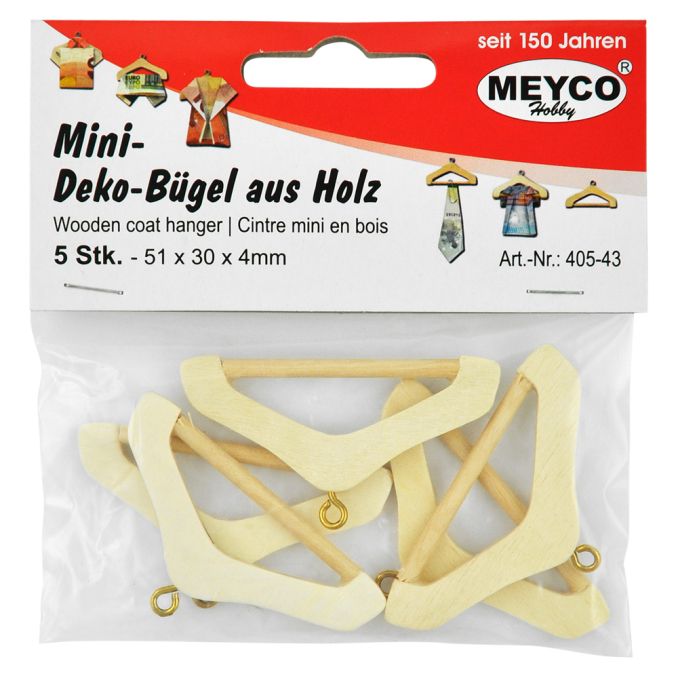 Accesorii creatie, mini umerase din lemn, 51x30x4mm, 5 buc/set, natur, Meyco