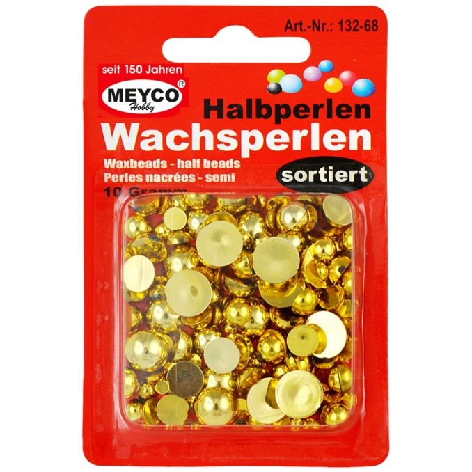 Accesorii creatie, jumatati perle, diferite marimi, 10g, plastic, auriu, Meyco Accesorii creatie, jumatati perle, diferite marimi, 10g, plastic, auriu, Meyco