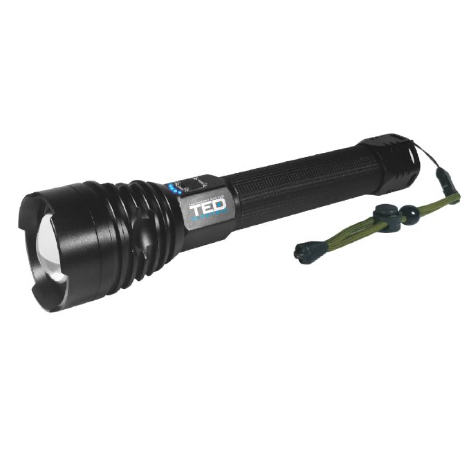 Iluminat si electrice - Lanterna metalica LED cu zoom, rezistenta la apa (IP65)/socuri, raza 800m, autonomie 3h, putere 15W, TED Electric TL-8196TED