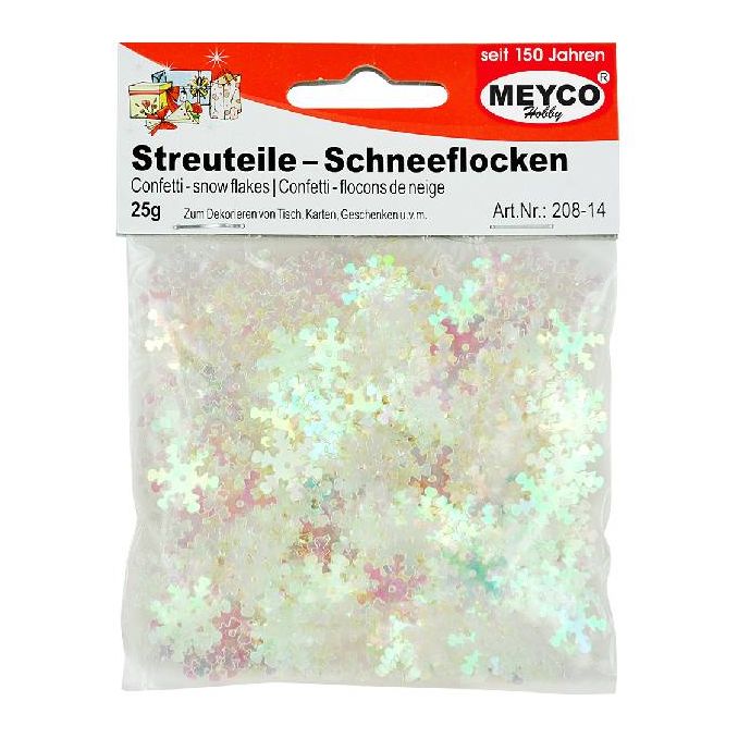 Accesorii creatie/decoratiuni Craciun, paiete/confetti fulgi de zapada, 20g, alb irizat, Meyco Accesorii creatie/decoratiuni Craciun, paiete/confetti fulgi de zapada, 20g, alb irizat, Meyco