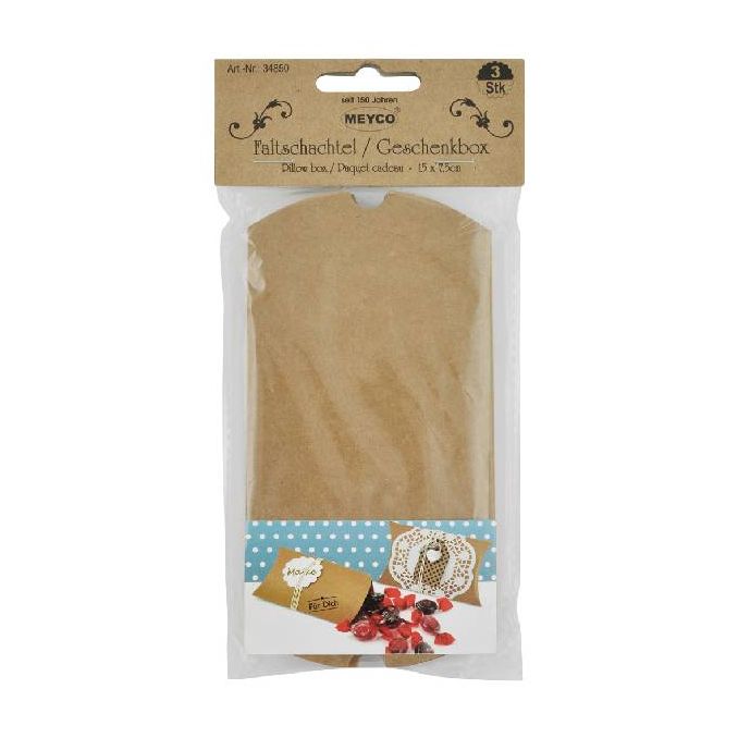 Cutie cadou pliabila/tip perna, 15x7.5cm, 3 buc/set, carton, natur, Meyco