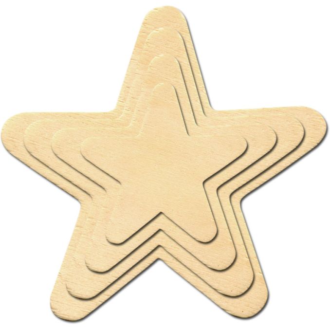 Accesorii creatie/decoratiuni Craciun, stelute, Ø 23/32/52/67mm, 10 buc/set, lemn, natur, Meyco