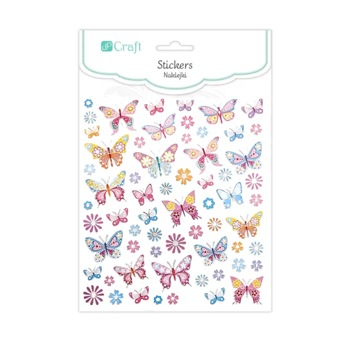 Stickere/abtibilduri, fluturi si flori, 63 buc/set, Dp Craft