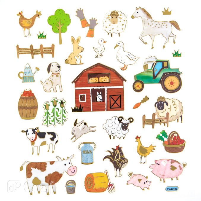 Stickere/abtibilduri, animale de la ferma, 32 buc/set, Dp Craft Stickere/abtibilduri, animale de la ferma, 32 buc/set, Dp Craft