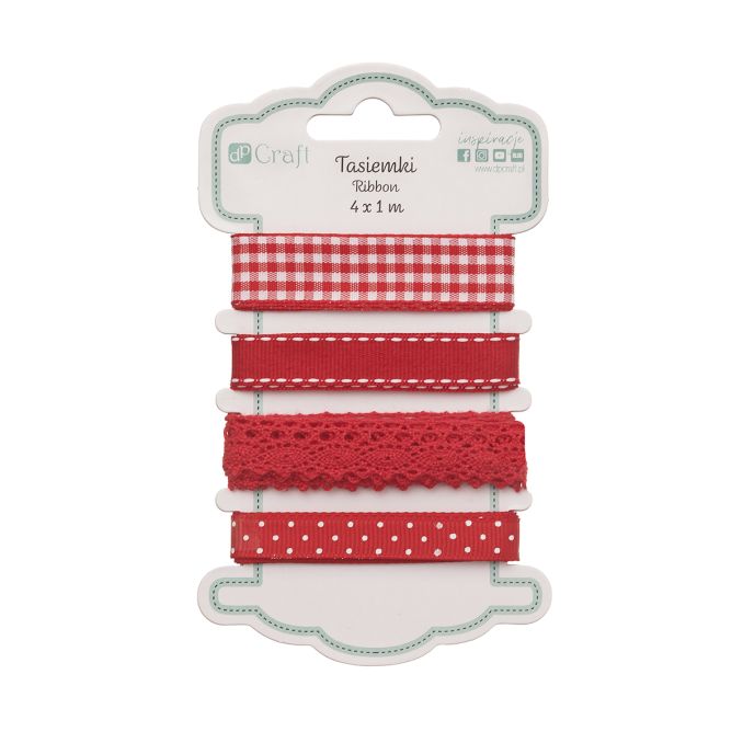 Panglica decorativa, 6 modele x 2m/set, red basics, Dp Craft Panglica decorativa, 6 modele x 2m/set, red basics, Dp Craft
