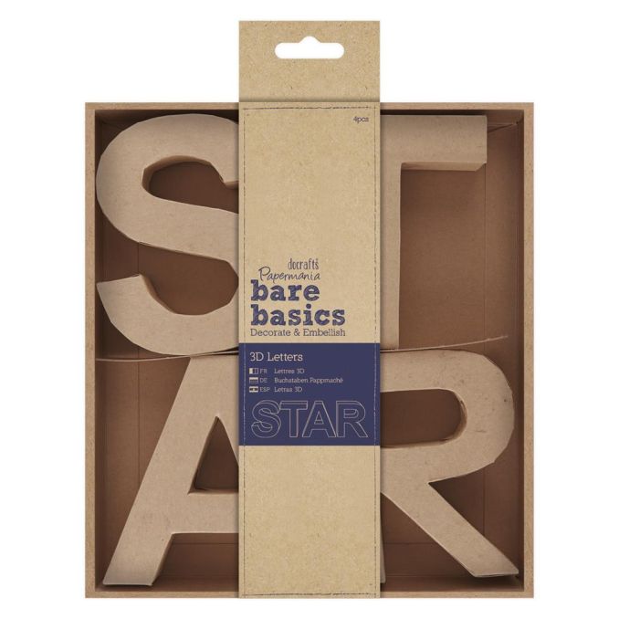 Litere decorative 3D - STAR, (H) 10cm, 4 litere/set, maro, Bare Basics Papermania Litere decorative 3D - STAR, (H) 10cm, 4 litere/set, maro, Bare Basics Papermania