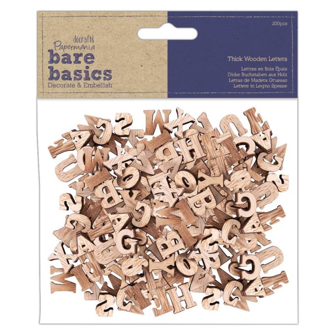 Forme decorative din lemn - litere, (H) 1.5cm, 200 buc/set, natur, Bare Basics Papermania Forme decorative din lemn - litere, (H) 1.5cm, 200 buc/set, natur, Bare Basics Papermania