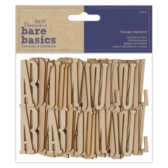 Forme decorative din lemn - litere, (H) 5cm, 130 buc/set, natur, Bare Basics Papermania Forme decorative din lemn - litere, (H) 5cm, 130 buc/set, natur, Bare Basics Papermania