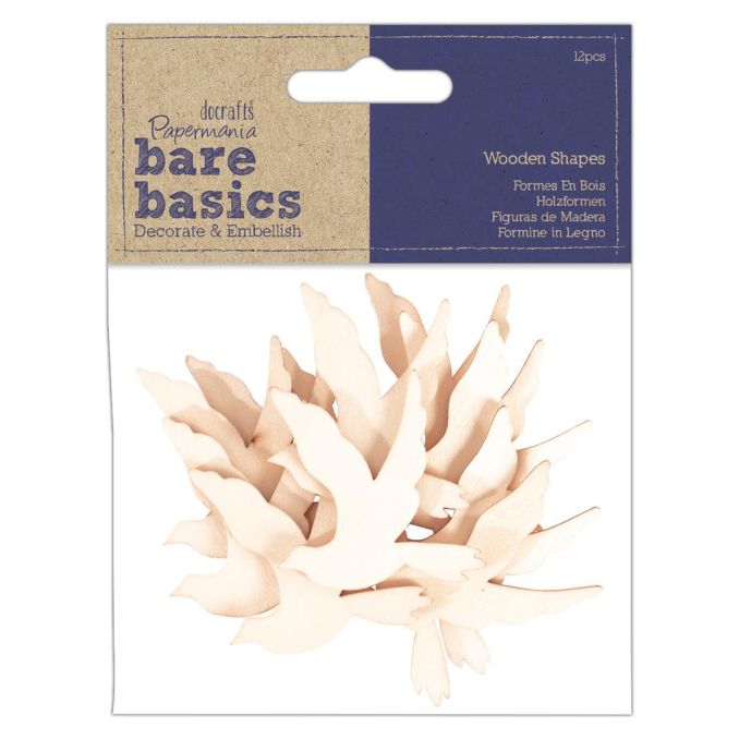 Forme decorative din lemn - porumbei, 12 buc/set, natur, Bare Basics Papermania Forme decorative din lemn - porumbei, 12 buc/set, natur, Bare Basics Papermania