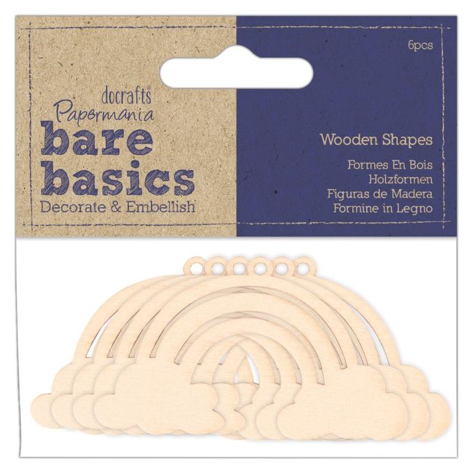 Forme decorative din lemn - curcubeu, 6 buc/set, natur, Bare Basics Papermania Forme decorative din lemn - curcubeu, 6 buc/set, natur, Bare Basics Papermania