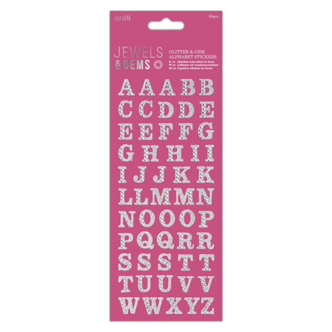Stickere/abtibilduri, litere cu sclipici si strasuri, 55 litere/sticker, Jewels&Gems Stickere/abtibilduri, litere cu sclipici si strasuri, 55 litere/sticker, Jewels&Gems