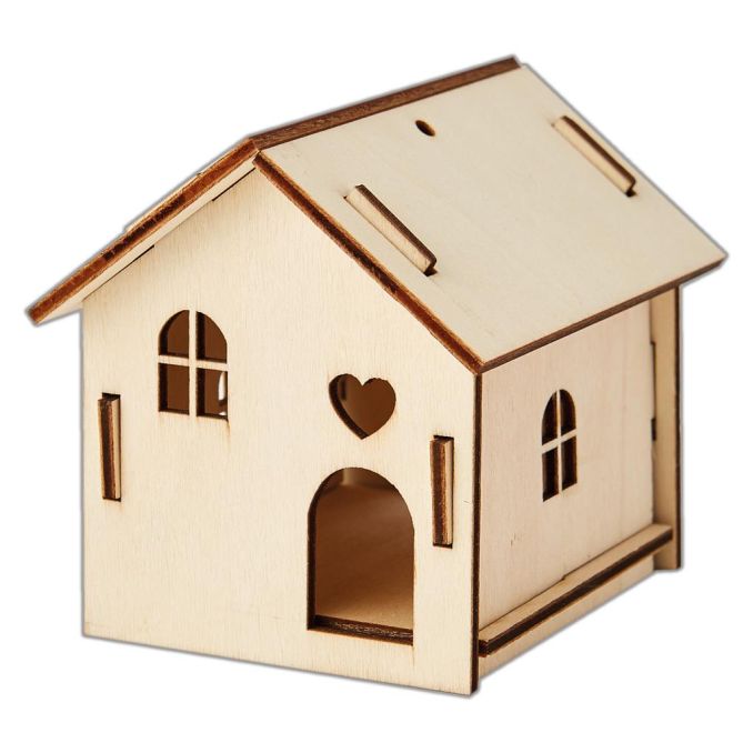 Forme decorative din lemn 3D - casa, 70cm(l)x8.5cm(A)x8cm(H), natur, Bare Basics Papermania