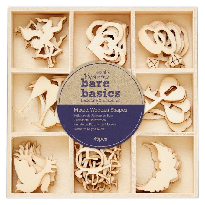 Forme decorative din lemn - Wedding, 9 modele diferite, 45 buc/set, natur, Bare Basics Papermania Forme decorative din lemn - Wedding, 9 modele diferite, 45 buc/set, natur, Bare Basics Papermania