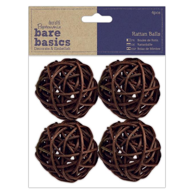 Bile din ratan, Ø 5mm, 4 buc/set, maro, Bare Basics Papermania Bile din ratan, Ø 5mm, 4 buc/set, maro, Bare Basics Papermania