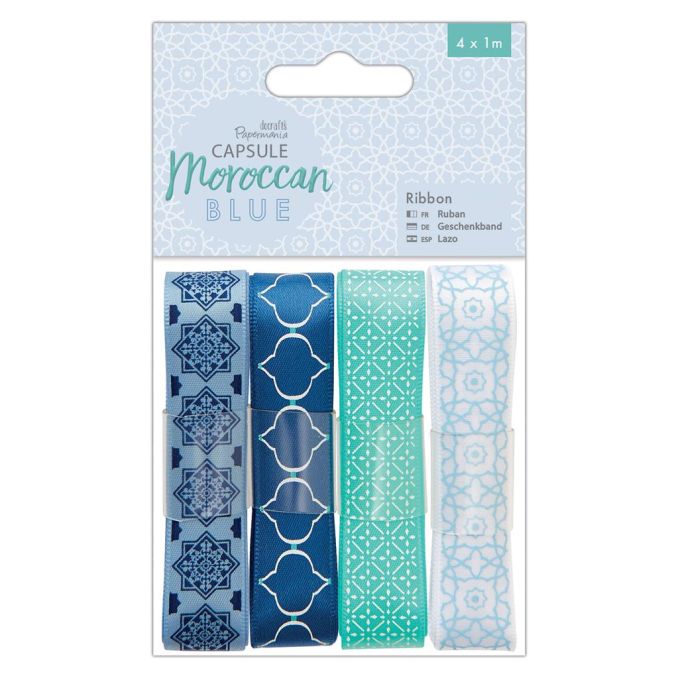 Panglica decorativa, 4 modele x 1m/set, Moroccan Blue, Papermania Panglica decorativa, 4 modele x 1m/set, Moroccan Blue, Papermania