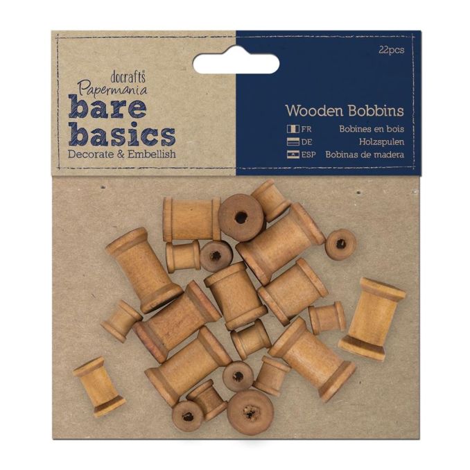 Bobine din lemn, 3 dimensiuni diferite, 22 buc/set, maro, Bare Basics Papermania Bobine din lemn, 3 dimensiuni diferite, 22 buc/set, maro, Bare Basics Papermania