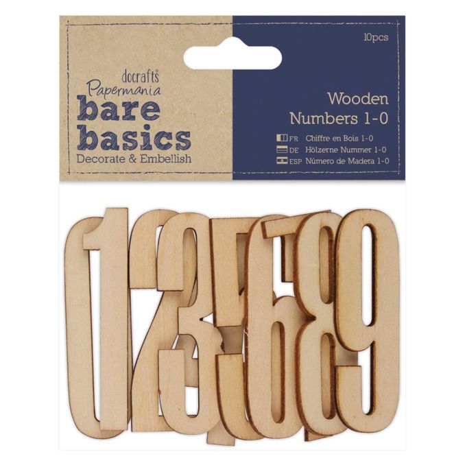 Forme decorative din lemn - numere 1-0, (H) 5cm, 10 buc/set, natur, Bare Basics Papermania Forme decorative din lemn - numere 1-0, (H) 5cm, 10 buc/set, natur, Bare Basics Papermania