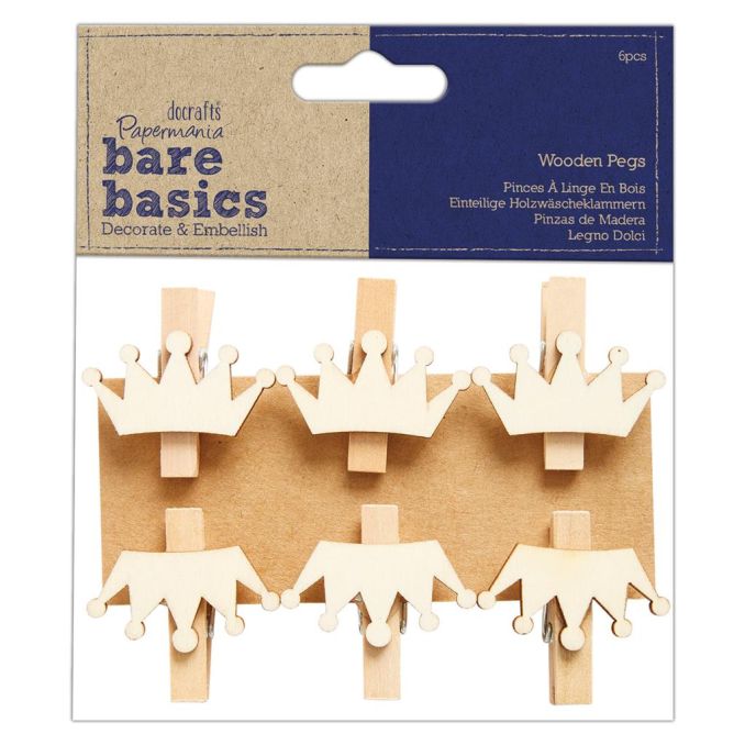 Carlige decorative lemn, coroane, 6 buc/set, natur, Bare Basics Papermania Carlige decorative lemn, coroane, 6 buc/set, natur, Bare Basics Papermania