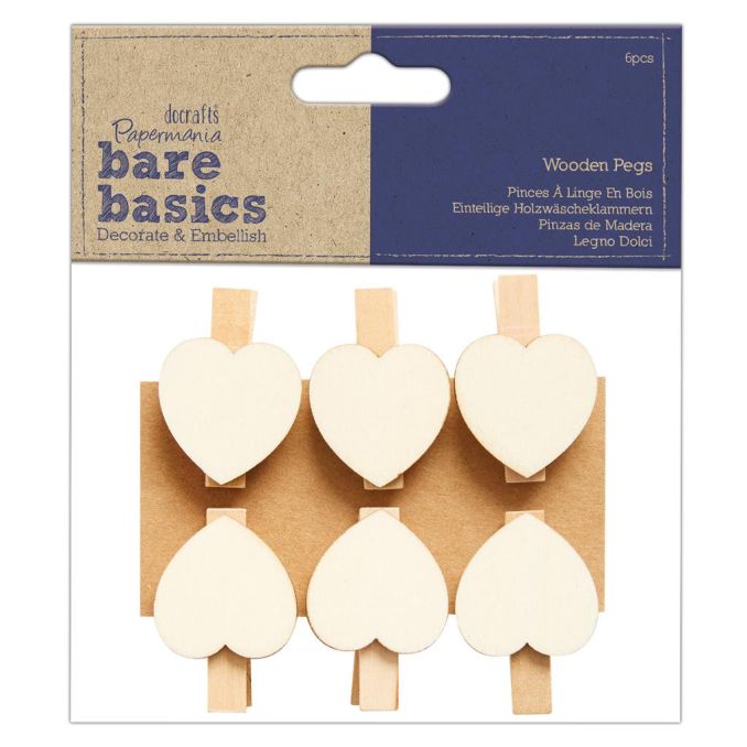 Carlige decorative lemn, inimi, 6 buc/set, natur, Bare Basics Papermania Carlige decorative lemn, inimi, 6 buc/set, natur, Bare Basics Papermania