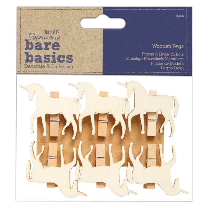 Carlige decorative lemn, unicorni, 6 buc/set, natur, Bare Basics Papermania Carlige decorative lemn, unicorni, 6 buc/set, natur, Bare Basics Papermania