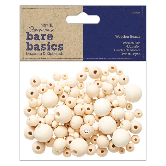 Margele rotunde din lemn, dimensiuni diferite, 120 buc/set, natur, Bare Basics Papermania Margele rotunde din lemn, dimensiuni diferite, 120 buc/set, natur, Bare Basics Papermania