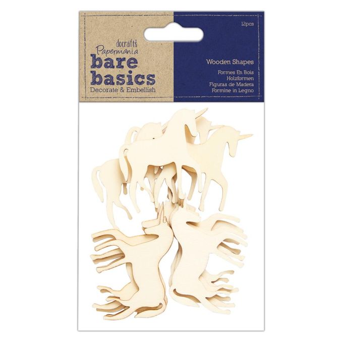 Forme decorative din lemn - unicorni, 12 buc/set, natur, Bare Basics Papermania Forme decorative din lemn - unicorni, 12 buc/set, natur, Bare Basics Papermania