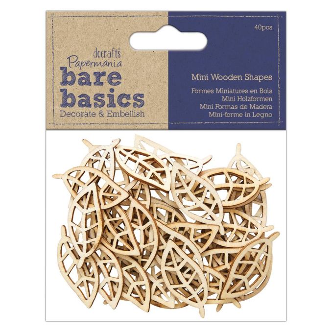 Forme decorative din lemn - frunze, 40 buc/set, natur, Bare Basics Papermania Forme decorative din lemn - frunze, 40 buc/set, natur, Bare Basics Papermania